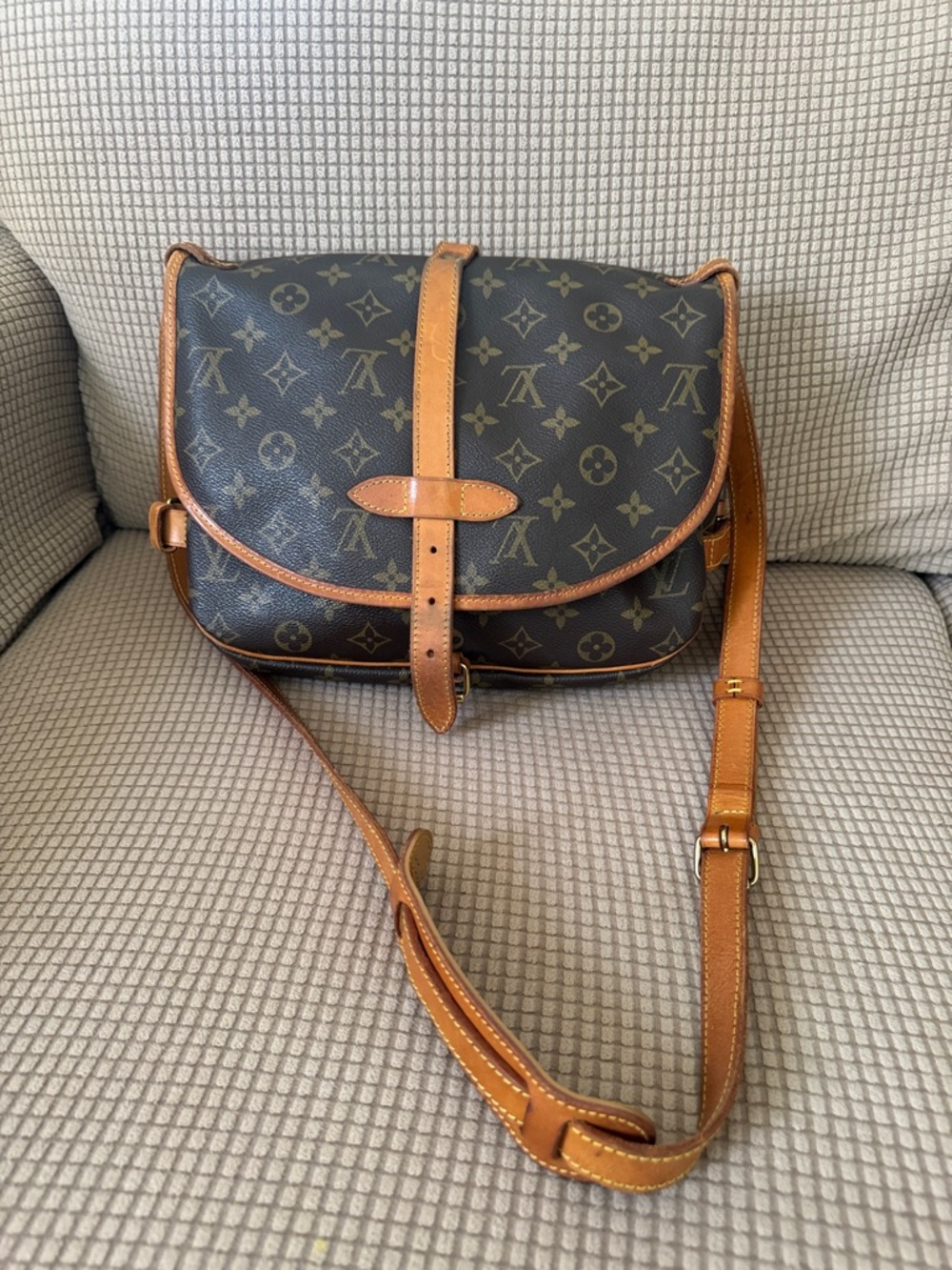 Louis Vuitton Monogram Crossbody Bag - Dark Brown with Tan Trim